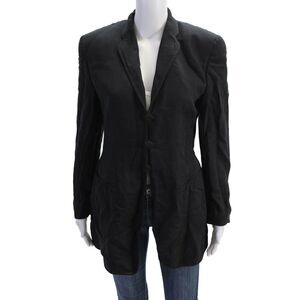 Vestimenta Womens Button Front Notched Lapel Blazer Jacket Navy Silk Size 6